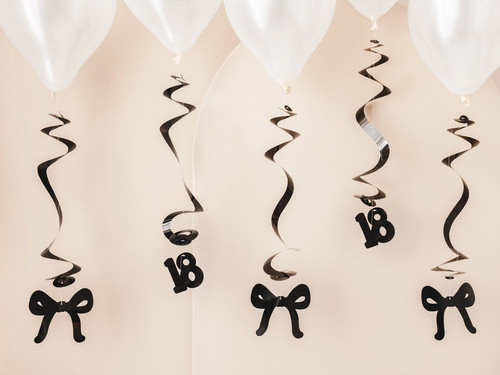 Świderki na "18" urodziny z kokardkami 50cm czarne 5szt SWID7-18-010 PartyDeco